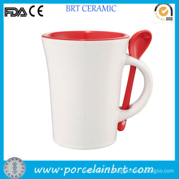 Red Inside Novelty Coffee Mug with Spoon